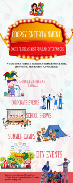 Infographic:- Ooopsy Entertainment - South Florida's most popular entertainers!

Ooopsy the Clown was created by Amy Tinoco in 1988, registered in 1989 and is now one of South Florida’s premier LIVE Entertainer agents & party planners! 

Know more: https://ooopsy.com/