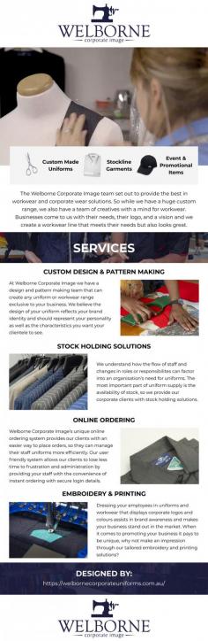 Welborne Corporate Image is 100% Australian owned and operated. We specialise in the design, manufacturing and distribution of quality workwear. Welborne was founded in 1969 so we’ve been in the industry for over 45 years and in this time we’ve developed an extensive network of Australian suppliers including: Gloweave, John Kevin, Stencil, Identitee, Fashion Biz, Biz Corporates, Bocini, JB’s and more. We’re proud to provide uniform and workwear solutions to a range of sectors from banks to aged care and even the beauty industry.