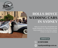 Experience the epitome of luxury and elegance on your special day with Royalty Wedding Cars. Our Rolls Royce wedding car hire in Sydney ensures a grand entrance and unforgettable memories. Indulge in top-notch service and exquisite vehicles to complete your fairytale wedding.