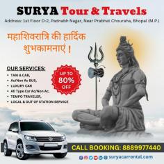 Surya Tour & Travels Agency, the leading tour and travel agency in Bhopal, Madhya Pradesh, offers rental taxi and car services, luxury SUVs, buses, and tempo travelers for exploring the beauty of Madhya Pradesh. With competitive prices and expert drivers, we cater to all your travel needs, specializing in organizing taxi services for events like the Narmada Pushkaram. Contact us for the best tour packages and unparalleled travel experiences.