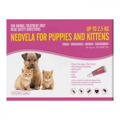 Neovela is a convenient and safe parasite prevention product that provides protection against fleas, ear mites, sarcoptic mange, biting and sucking lice as well as heartworm disease.
