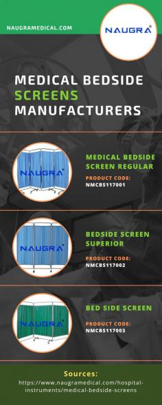 Medical Bedside Screens Manufacturers 
Medical Bedside screens is a must require inventory for all medical facilities as it helps in maintaining the privacy of each and every patient. Naugra Medical is one of the trusted medical bedside screens manufacturers, supplier and exporter in India.
For more details visit us at: https://www.naugramedical.com/hospital-instruments/medical-bedside-screens