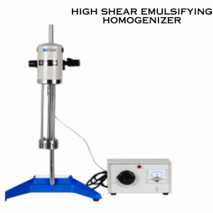  A high shear emulsifying homogenizer is a powerful laboratory or industrial instrument used to break down and mix materials into a uniform and stable emulsion.   Running state controller with step less speed governor. 
