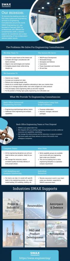 Need to add more engineering skills whilst reducing costs? SWAX Engineering bring a new approach to engineering outsourcing, integrating into in-house teams and providing collaborative and flexible support to increase your engineering capacity and capabilities.