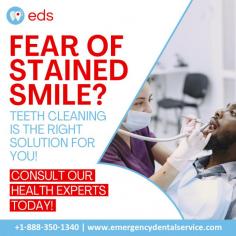 Fear Of Stained Smile? | Emergency Dental Service

Fear of stained smiles? Don't allow dental fear to hold you back. Emergency Dental Service offers exceptional teeth cleaning services to restore your confidence. Say goodbye to stains and hello to a brighter, healthier smile. Consult with our health specialists immediately for the best possible solution. Schedule an appointment at 1-888-350-1340.