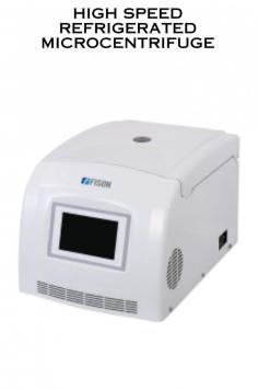A high-speed refrigerated microcentrifuge is a specialized laboratory instrument designed for centrifuging small volumes of samples at high speeds while maintaining a controlled low temperature environment. Compact and lightweight build. 