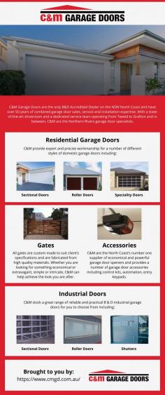 C&M Garage Doors are the only B&D Accredited Dealer on the North Coast and have over 50 years of combined garage door sales, service and installation expertise. With a state-of-the-art showroom and a dedicated service team operating from Tweed to Grafton and in between, C&M are the Northern Rivers garage door specialists.