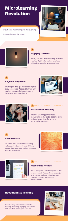 Unlock the potential of microlearning solutions for corporate learning with our infographic. Explore five innovative ways microlearning can revolutionize traditional training methods. Discover how bite-sized learning modules enhance engagement, retention, and skill acquisition among employees. Harness the power of microlearning to transform your corporate training programs and propel your organization toward success.

Learn more - https://www.acadecraft.com/learning-solutions/microlearning-solutions/