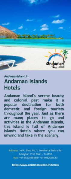 Andaman Islands Hotels
Andaman Island's serene beauty and colonial past make it a popular destination for both domestic and foreign tourists throughout the year. Just as there are many places to go and activities in the Andaman Islands, this island is full of Andaman Islands Hotels where you can unwind and take in the scenery.
For more details visit us at: https://www.andamanisland.in/hotels