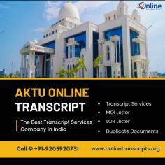 Online Transcript is a Team of Professionals who helps Students for applying their Transcripts, Duplicate Marksheets, Duplicate Degree Certificate ( Incase of lost or damaged) directly from their Universities, Boards or Colleges on their behalf. We are focusing on the issuance of Academic Transcripts and making sure that the same gets delivered safely & quickly to the applicant or at desired location. We are providing services not only for the Universities running in India,  but from the Universities all around the Globe, mainly Hong Kong, Australia, Canada, Germany etc.
https://onlinetranscripts.org/transcript/aktu-transcript-online/