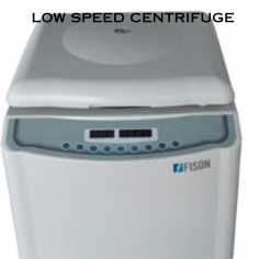 A low-speed centrifuge is a laboratory instrument designed to separate particles or components of a liquid sample based on their density, size, and mass. Unlike high-speed centrifuges used for more rapid separations, low-speed centrifuges operate at lower revolutions per minute (RPM), typically ranging from a few hundred to a few thousand RPM.  