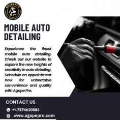 Experience the finest mobile auto detailing. Check out our website to explore the new heights of creativity in auto detailing. Schedule an appointment now for unbeatable convenience and quality with Agape Pro.
