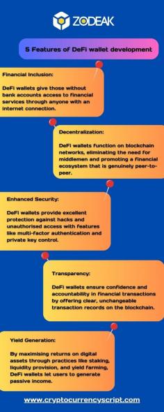 Discover the potential of DeFi with our infographic, which highlights the following five main advantages of developing decentralized wallets: control, security, privacy, accessibility, and transparency. Find out why decentralized finance is transforming global asset exchange and management!
Know more : https://www.cryptocurrencyscript.com/defi-wallet-development 




