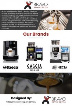 Bravo Coffee Machine Repair Centre is the largest repairer of coffee machines in Australia we service Australia Wide with our unique pickup and delivery service. We provide both warranty and non-warranty service and repairs for coffee machines and sell only genuine spare parts for most leading coffee machine manufacturers. 