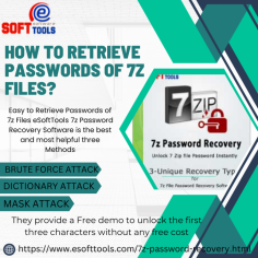 Most Powerful eSoftTools 7z Password Recovery Software to recover lost passwords with the best techniques. Recover 7z password three advanced Methods: - Brute Force Attack, Mask Attack, and Dictionary Attack. The password unlocks the 7z file in 2-3 steps and recovers the password 100% safely. Recover all password characters- Alphabetic, Numeric, symbolic, etc. This software is Windows-based and works in all editions: - 11, 10, 8.1, 8, 7, XP, Vista, and other editions. Try Free Demo to unlock the first three characters of your password for free.
Website:- https://www.esofttools.com/7z-password-recovery.html