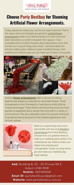 Nowadays, everyone is very busy and time is really precious. That's why many people are picking artificial flower arrangements to decorate their homes and special occasions. Fake flowers are awesome because they have many advantages. visit our website for detailed information about our products.
Visit: https://www.partybestbuy.com.au/product-category/artificial-flower-fruit/