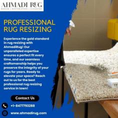 Experience the gold standard in rug resizing with AhmadiRug! Our unparalleled expertise ensures a perfect fit every time, and our seamless craftsmanship helps you preserve the integrity of your rugs for years. Ready to elevate your space? Reach out to us for the best professional rug resizing service in town!

