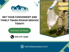 Eliminate Your Junk Effortlessly with Our Trash Pickup Service!

Our primary trash pickup service includes weekly pickup of your junk. We also provide recycling and lawn waste services to ease your difficulties. Experience the comfort of addressing your rubbish collection right from the ease of your home. Contact Vail Valley Waste to get more information!

