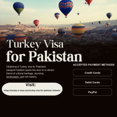 Turkey Visa for Pakistan


Great news for Pakistani travelers! Turkey now offers an electronic visa (eVisa) system, making it easier than ever to visit. With the Turkey Visa for Pakistan, you can apply online for tourism, business, and trade purposes, without the need to visit an embassy or consulate.
Encompassing crucial details such as eligibility criteria, documentation requirements, step-by-step application procedures, permitted duration of stay, and additional pertinent information. Embrace the ease and efficiency of the Turkey eVisa system, tailored specifically for travelers from Pakistan.
Visit for more Info:-https://turkey-e-visas.com/turkey-visa-for-pakistan-citizens/

