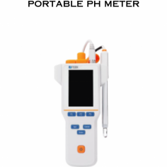 A portable pH meter is a compact electronic device used to measure the acidity or alkalinity of a solution. It typically consists of a probe, which is immersed into the liquid being tested, and a handheld unit that displays the pH reading.
