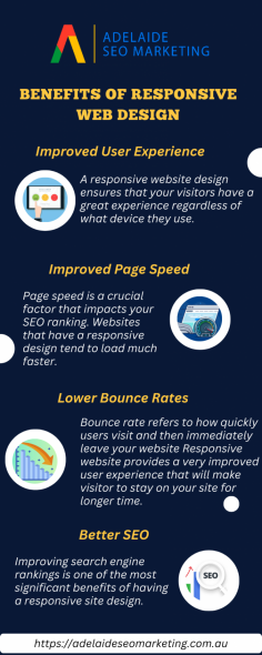 Responsive websites are those websites that adapt to all types of devices, whether it's mobile, desktop, tablet, or any size. Responsive web design has several advantages, including faster page loads, decreased bounce rates, ease of maintenance, enhanced user experience, and many more. We are the perfect choice if you are looking for a web design company Adelaide. Check out the infographic for better knowledge.  