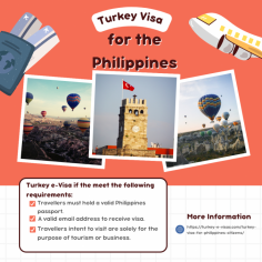 Turkey Visa for the Philippines

The Turkish government is simplifying its visa policies to make it easier for foreign tourists to obtain a Turkish visa. The Turkey eVisa is a key part of this improvement. Here’s everything Turkey Visa for the Philippines passport holders need to know about the Turkey eVisa and how to apply:
1.Quick and Easy Online Application: Apply for your Turkey eVisa online in just a few minutes.
2.Required Documents: Have your valid passport, email address, and a debit/credit card ready.
3.Fast Processing: Most eVisas are processed within 24 hours, but apply at least 48 hours before your trip.
4.Multiple Entry: The eVisa is typically valid for 180 days, allowing multiple entries with stays up to 30 days each.
Visit for more Info:- https://turkey-e-visas.com/turkey-visa-for-philippines-citizens/

