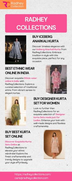 Discover exquisite Kurta sets online at RadheyCollections to elevate your ethnic wardrobe! Explore the finest craftsmanship and trendy designs to upgrade your style effortlessly. Shop now for the best in ethnic fashion!

More info
Email Id	care@radheycollection.com
Phone No	91 8561865331
Website             https://radheycollections.com/collections/kurta-sets 
