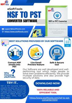 Convert Lotus Notes. NSF files to PST with all attachments and data security. Try eSoftTools NSF to PST Converter Software the effective solution for converting NSF emails into another file format like:- NSF to PST, MBOX, EML, EMLX, MSG, HTML, CSV, VCF, ICS, and many others. Convert unlimited-size Lotus Notes (.nsf) file mailbox with high data security. Let’s start now and download the demo version of eSoftTools NSF to PST Converter Software for free.