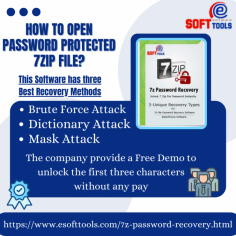 The one of best eSoftTools 7z Password Recovery Software to open password protected 7zip File. This Software has three unique techniques:- Brute Force Attack, Mask Attack, and Dictionary Attack. It can without any problem unlock many characters:- Alphabetic characters, Numerical characters, Symbolic characters, and other characters. This Software is 100% safe and quick to recover the 7z file password. This Software recovers many languages to unlock and easily recover the 7z file password. This software supports all versions of Windows, including Win11, Win10, Win8.1, Win8, Win7, WinXP, Vista, and other editions. The company provides a free demo to unlock the first three characters without any pay.