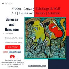 Ganesha and Hanuman Paintings for Sale at Artazzle
Size: Medium Dimensions: 18.5*18.5 inches Medium: Acrylic on Canvas

Artist : Ramesh Gorjala

https://artazzle.com/collections/ramesh-gorjala/products/ganesha-and-hanuman