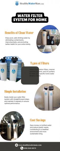 Top Water Filter System for Home for Healthier Hydration

Experience pure, clean water at home with Healthy Waterman's Water Filter System for Home. Our advanced filtration technology removes contaminants, improves taste, and promotes health. Easy to install and maintain, our systems are designed for every household. Choose Healthy Waterman for reliable, efficient water purification and enjoy better water quality today. Transform your home’s water with Healthy Waterman.

For more info, visit: https://healthywaterman.com/hwm-products/
