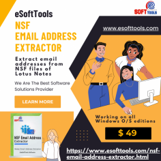 NSF Email Address Extractor Software is the best software provided by eSoftTools. This software helps you to extract email addresses from Lotus Notes NSF(IBM Notes/HCL Notes) files without any data loss. This software is secure and safe for all types of users and securely extracts Lotus Notes NSF emails. This software is supportable for all Windows(Win 11, 10, 8.1, 8, 7, & older editions). Check out now and download the free version of this software on your PC without any charges.

Visit more:-https://www.esofttools.com/nsf-email-address-extractor.html