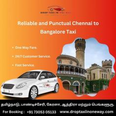 Trust Drop Taxi In One Way for reliable and punctual Chennai to Bangalore taxi services. Our experienced drivers ensure timely pickups and safe journeys, providing peace of mind to passengers. With us, you can count on efficient and hassle-free travel between these bustling South Indian cities.