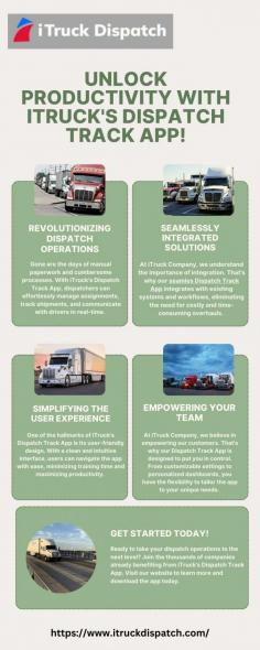 Maximize efficiency with iTruck's Dispatch Track App! Seamlessly manage your fleet operations and streamline dispatching with our innovative solution. From route optimization to driver communication, our dispatch track app does it all. Experience the future of logistics management with the leading technology from the trusted iTruck company. Visit here to know more:https://itruckdispatch.mystrikingly.com/blog/unlock-productivity-with-itruck-s-dispatch-track-app