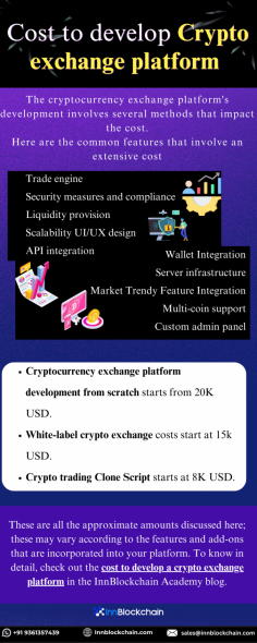 The crypto exchange is a lucrative business one-time investment on the platform will provide you with a long-term investment. All you have to know is the cost to develop a crypto exchange platform.
Check here>> https://www.innblockchain.com/academy/cost-to-develop-crypto-exchange-platform
