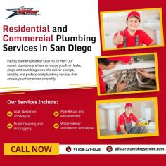 Whether it's your home or business, our plumbing experts handle all types of plumbing issues. From minor repairs to major installations, we ensure top-notch service. Contact us now. 
For more info - 	https://www.allstarplumbingservice.com/other-plumbing-services/san-diego-plumber/
