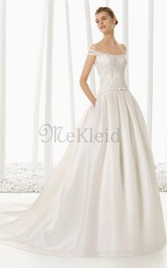 Tiefe Taile Romantisches Extravagantes Brautkleid mit Plissierungen mit Perlen