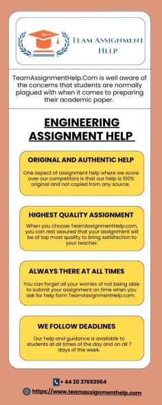 The Team Assignment Help is the best platform for assignment help online. Here we give the best services to our client and this help them in improvement in fields.