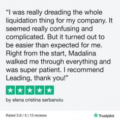 Leading Corporate Recovery Reviews on Trustpilot

Read our reviews on Trustpilot. Leading Business Services are licensed insolvency practitioners who provide business rescue, insolvency, and turnaround solutions for clients and professional partners across the UK. You can contact our friendly and experienced team on 01603 552028 or email us at mail@leading.uk.com.

https://www.leading.uk.com/