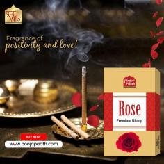 Poojapaath Rose Premium Dhoop fills your surroundings with the delicate aroma of roses. These natural dhoop sticks create a calming and refreshing atmosphere perfect for puja, meditation, or simply unwinding. Enjoy the luxurious fragrance for up to 30 minutes per stick.