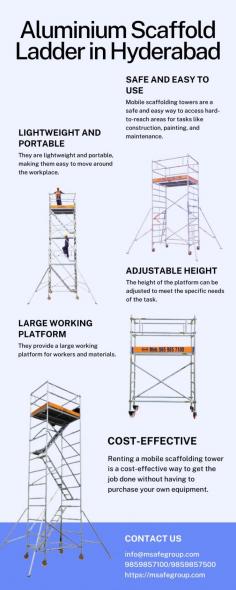 https://msafegroup.com/aluminium-scaffolding-hyderabad/

This infographic highlights the advantages of renting mobile scaffolding towers for your construction, painting, or maintenance projects in Hyderabad.

Illustration of a mobile scaffolding tower in use on a construction site.
Icons representing safety, adjustability, platform size, portability, assembly, and money savings.