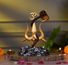 Discover the exquisite craftsmanship of this Trishul with Damru, a revered symbol of divine power and spiritual harmony in Hinduism. The Trishul, representing Shiva's trident, signifies the balance of creation, preservation, and destruction, while the attached Damru drum embodies the cosmic sound of the universe.