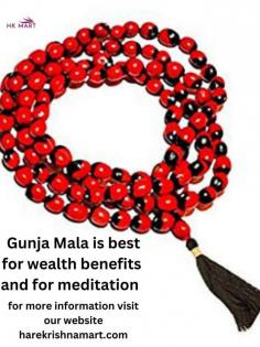 The Gunja mala https://harekrishnamart.com/products/lal-gunja-malaof 108 beads, a number considered sacred in Hinduism, symbolizing spiritual completeness and the universe's wholeness. Devotees often use this mala in the worship of Lord Shiva and various goddesses, aligning their energies with these deities' divine attributes.
