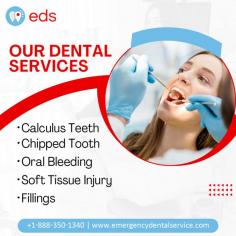 Our Dental Services | Emergency Dental Service

Emergency Dental Services offers exceptional care for common dental issues like Calculus Teeth, Fillings. Our skilled dentists are committed to providing you with the premium treatment you deserve, including emergency dental care for chipped teeth. Place your trust in our expertise for comprehensive oral health solutions. Schedule an appointment at 1-888-350-1340.

