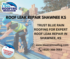 Struggling with a roof leak in Shawnee, KS? BlueRain Roofing & Restoration offers expert roof leak repair services to protect your home from water damage. Our experienced team ensures quick, efficient, and long-lasting repairs. Trust us to restore the integrity of your roof and keep your home safe and dry. Contact BlueRain Roofing & Restoration today for reliable roof leak repair in Shawnee, KS. 
https://www.bluerainroofing.com/roof-leak-repair-shawnee-ks/