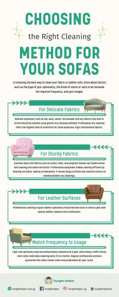 Selecting the best upholstery cleaning service is essential. Explore the various cleaning methods available to help you make the right choice for your beloved furniture through this infographic.

By understanding the different cleaning methods available and choosing the best upholstery cleaning service in Singapore, you can keep your sofas looking clean, fresh, and inviting for years to come.

Source https://kungfuhelper.com.sg/blog/dry-vs-wet-cleaning-methods-for-sofas/