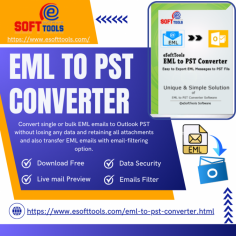 Easily convert EML emails to Outlook PST format while maintaining data hierarchy using eSoftTools EML to PST Converter software. This tool can support multi-email platforms like:- Windows Live Mail, DreamMail, IceWarp, Mozilla Thunderbird, Zarafa, Zoho, Outlook Express, Windows Mail, etc. and users can safely convert EML emails to PST format with all email attachments. With the help of this software, you can convert selected folders from EML to Outlook PST with all attachments. You can download this software from the link given below.
visit more:-https://www.esofttools.com/eml-to-pst-converter.html