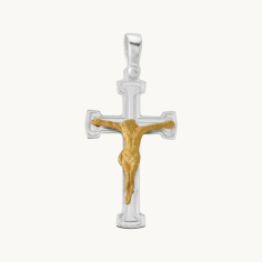 This classic crucifix pendant is made from solid Sterling Silver with its shape derived from the ‘Jerusalem’ cross. Exceptionally made to the highest quality, featuring a lovely intricately grooved border. Meticulously detailed with Christ plated with a premium layer of real yellow gold creating a lovely two-tone finish.

https://thechainhut.co.uk/925-sterling-silver-cross-pendant-gold-on-silver-pe-crs1b-sg