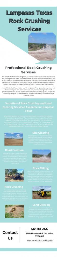 Looking for top-tier rock crushing services in Lampasas, Texas? Austin Rock Crushing specializes in efficiently transforming large rocks into usable materials for construction and landscaping projects. Our state-of-the-art equipment and skilled team ensure quality results every time. Contact us today to learn more and get a quote!