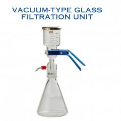 Labnics vacuum-type glass filtration unit is made of high-quality, toughened glass, withstands high pressure, and is leak-proof. featuring a 20 µm pore size filter, a 1000 ml receiving bottle, and a 300 ml funnel. Equipped with a vacuum pump for rapid filtration, it is suitable for sterilizing at 121°C and filtering aqueous, organic, and corrosive solutions.